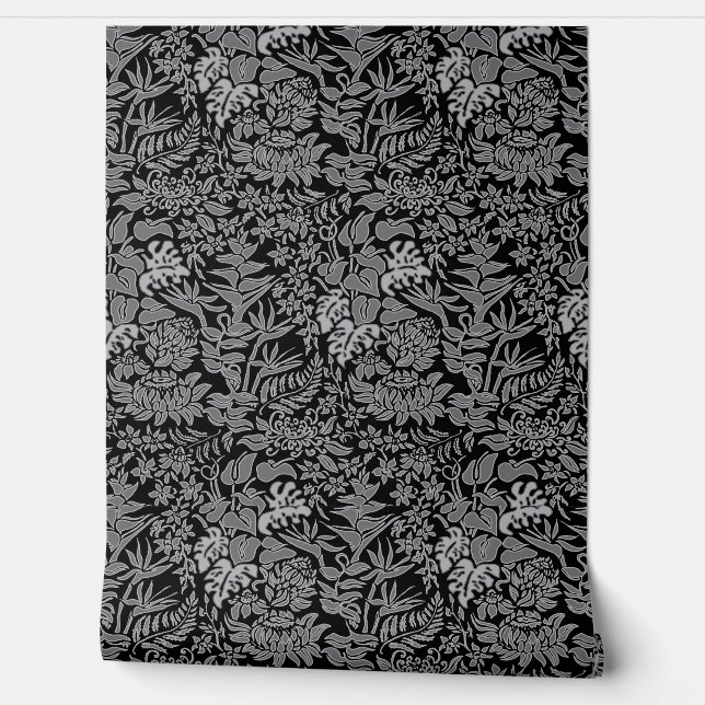 カウアイモーニングハワイアンプロテアフローラブラック 壁紙 (ほどく)