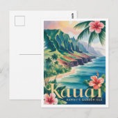 カウアイ島のビンテージ水彩画 ポストカード (正面/裏面)