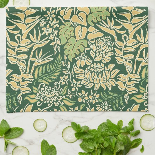 カウアイ島の朝のハワイのプロテアの花柄 キッチンタオル (折り畳み)