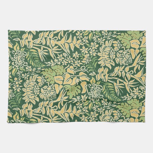 カウアイ島の朝のハワイのプロテアの花柄 キッチンタオル (横)