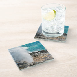 カウアイ島 アクア オーシャン スパウティングホーン ポイプ ガラスコースター