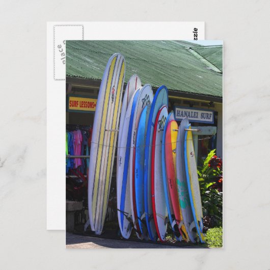 カウアイ州ハナリーの賃貸サーフボード ポストカード (正面/裏面)
