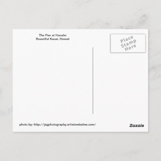 カウアイ – ハナレイの桟橋 ポストカード (裏面)