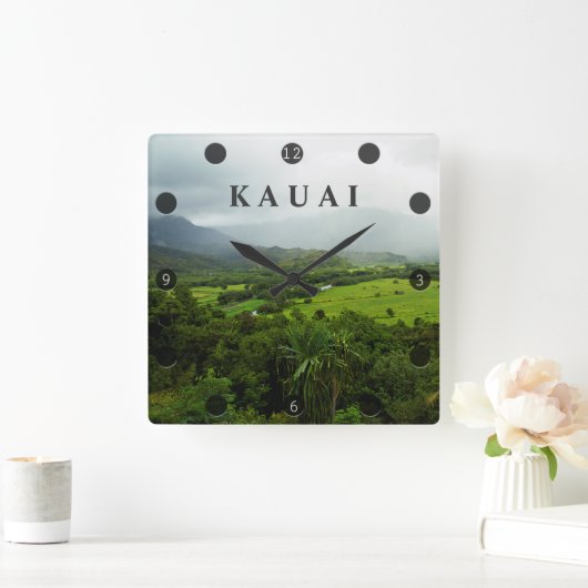カウアイ、ハワイの風景のシーン スクエア壁時計 (ホーム)