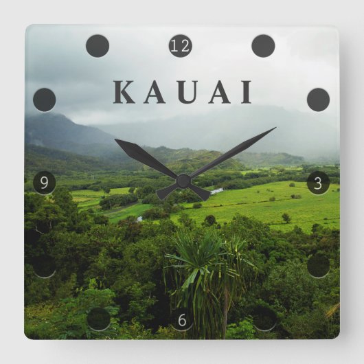 カウアイ、ハワイの風景のシーン スクエア壁時計 (正面)