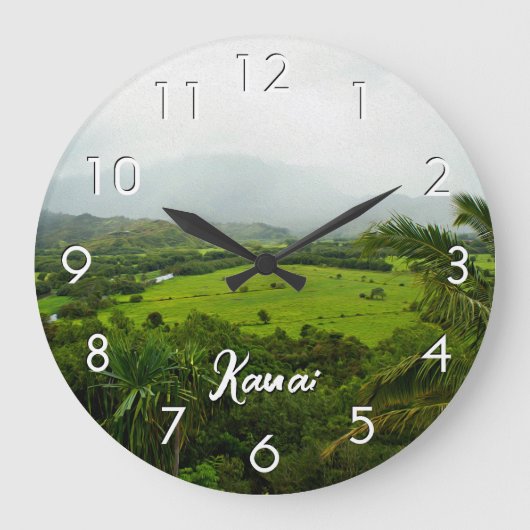 カウアイ、ハワイの風景のシーン ラウンド壁時計 (正面)