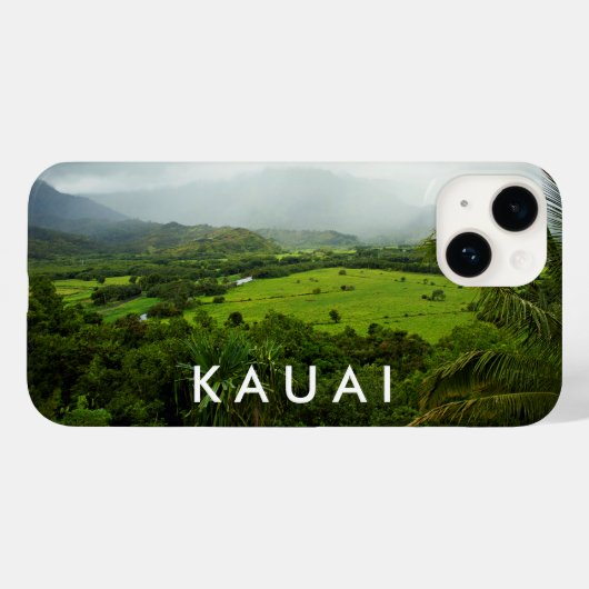 カウアイ、ハワイランドスケープ文字付きシーン Case-Mate iPhoneケース (裏面 (横))