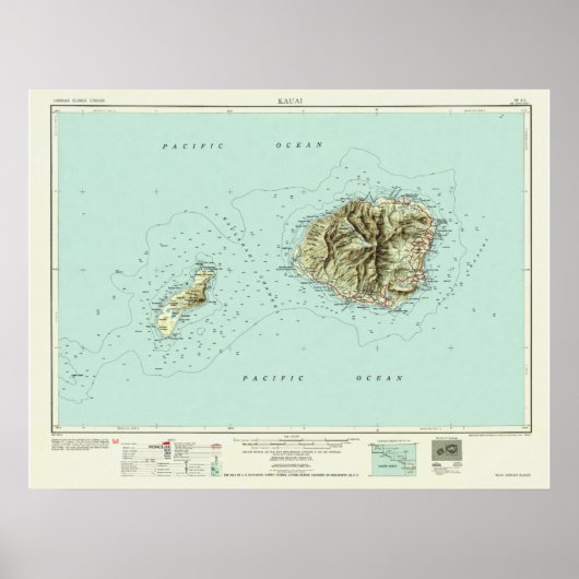 カウアイ–1954年の地図 ポスター (正面)