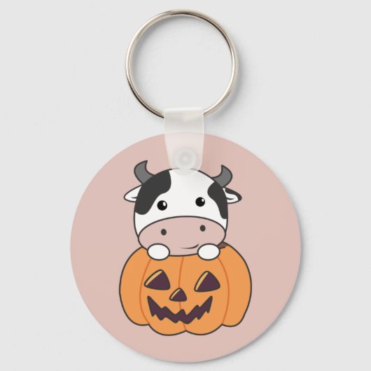 カウインパンプキンキュート牛ハッピーハローウィンキーチェーン キーホルダー (正面)