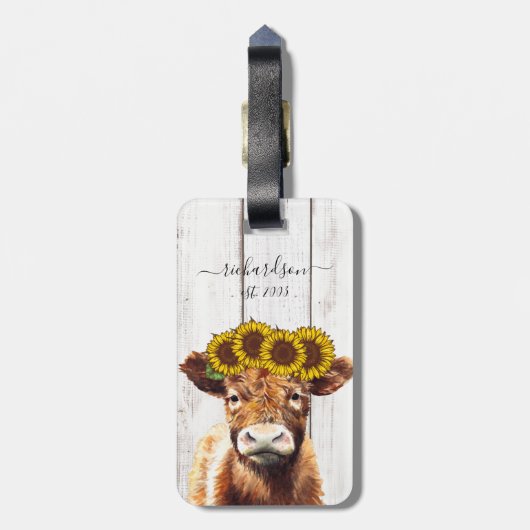 カウウィズサンフラワークラウンファームハウススタイルトートバッグ ラゲッジタグ (裏面縦)