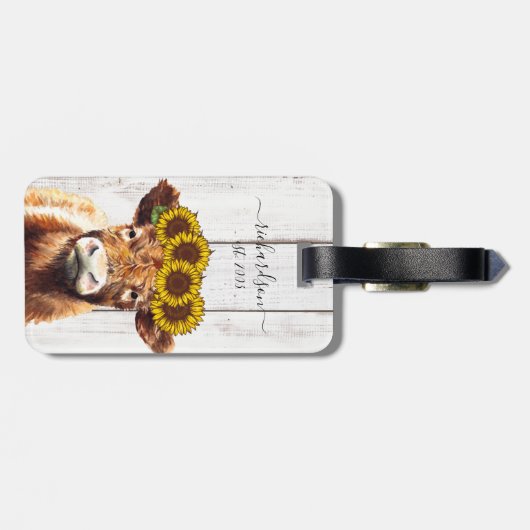 カウウィズサンフラワークラウンファームハウススタイルトートバッグ ラゲッジタグ (裏面横)