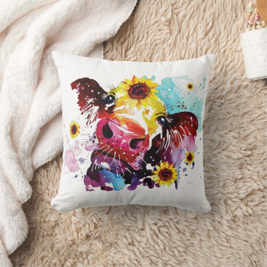 カウウィズサンフラワーズファームハウス装飾用クッション クッション (ブランケット)