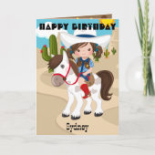 カウガールお誕生日おめでとうぬりえ カード (正面)