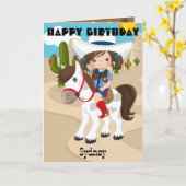 カウガールお誕生日おめでとうぬりえ カード (黄色い花)