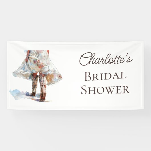 カウガールがお気に入りのカウボーイブーツを履いたままのチャーミングな水彩のウェルカムバナー ラスティ 横断幕 (横)