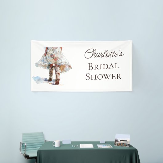 カウガールがお気に入りのカウボーイブーツを履いたままのチャーミングな水彩のウェルカムバナー ラスティ 横断幕 (トレードショー)