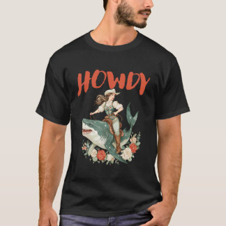 カウガールがサメにまたがるハウディ・ロデオ ビンテージ ウエスタンA Tシャツ