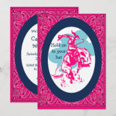 カウガールが暴れ馬に乗るウェスタンパーティー 招待状 (正面/裏面)