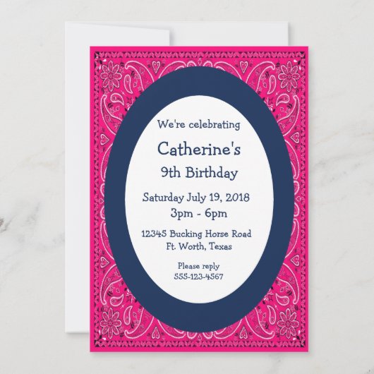 カウガールが野生の馬を乗りこなす 招待状 (裏面)