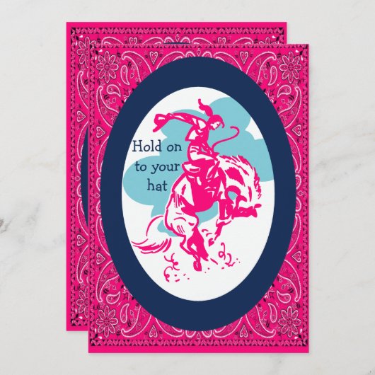 カウガールが野生の馬を乗りこなす 招待状 (正面/裏面)