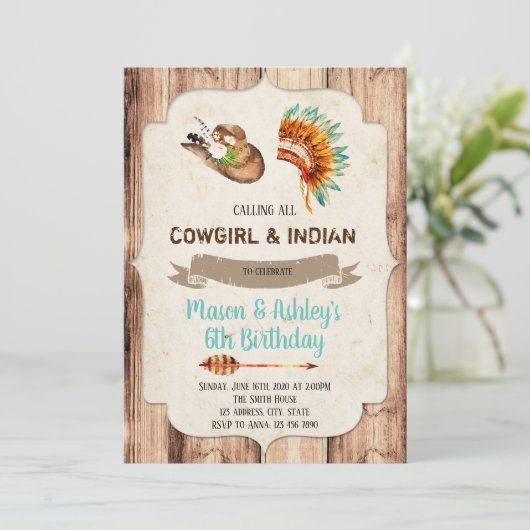 カウガールとインディアンのパーティー招待状 招待状 (スタンド正面)