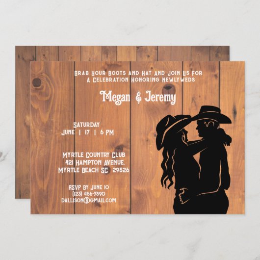 カウガールとカウボーイのレセプション招待状 招待状 (正面/裏面)