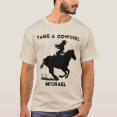 カウガールと馬のメンズTシャツ Tシャツ (正面)
