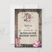 カウガールのピンクの馬に乗って誕生日パーティー サンキューカード (正面)