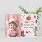 カウガールのロデオのお誕生日写真感謝カード サンキューカード (スタンド正面)