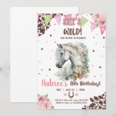 カウガールの乗馬、ワイルド、白色の馬の女の子の招待状。 招待状 (正面/裏面)