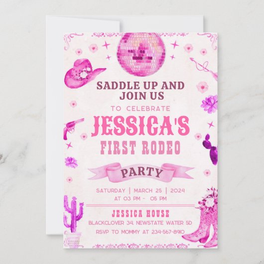 カウガールの初めてのロデオパーティー招待状 招待状 (正面)
