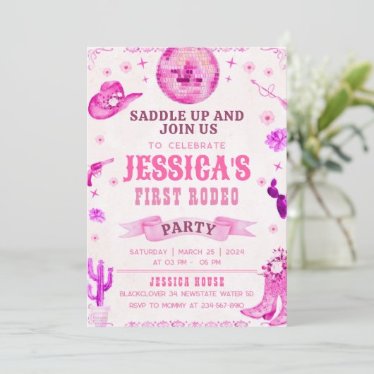 カウガールの初めてのロデオパーティー招待状 招待状 (スタンド正面)