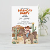 カウガールの女の子と馬の1歳の誕生日パーティー 招待状 (スタンド正面)