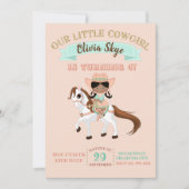 カウガールの少女に乗った馬の誕生日 エスニック 招待状 (正面)