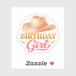 カウガールの帽子をかぶった誕生日の女の子 シール