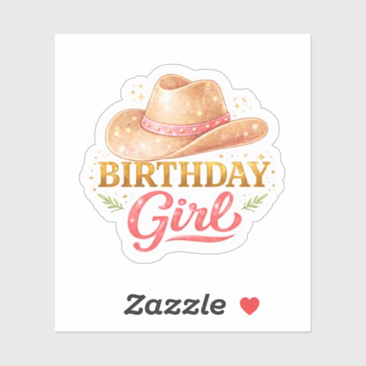 カウガールの帽子をかぶった誕生日の女の子 シール (シート)