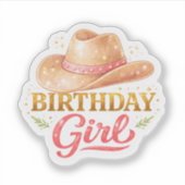 カウガールの帽子をかぶった誕生日の女の子 シール (正面)