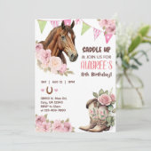 カウガールの茶色の馬に乗って、誕生日の女の子の招待状 招待状 (スタンド正面)
