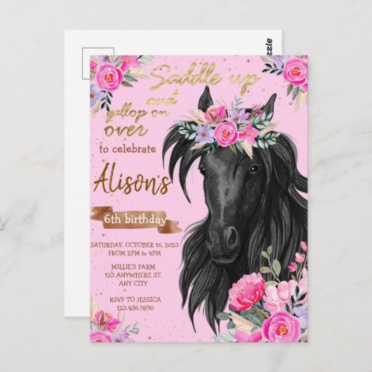 カウガールの誕生日 馬に乗って！ ポストカード (正面/裏面)