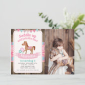 カウガールの馬の誕生日招待状（写真付き） 招待状 (スタンド正面)