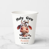 カウガールの1歳の誕生日おめでとう Holy Cow Caricatures 紙コップ (裏面)