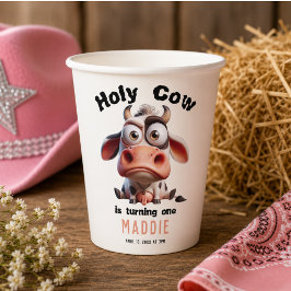 カウガールの1歳の誕生日おめでとう Holy Cow Caricatures 紙コップ