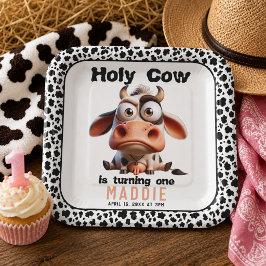 カウガールの1歳の誕生日おめでとう!「Holy Cow Caricatures I’m One Co ペーパープレート