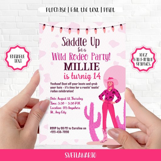 カウガールカントリーコケット ウェスタン バースデー インビテーション