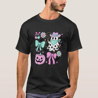 カウガールゴースト かわいいハロウィン ピンクパンプキンリボン Tシャツ