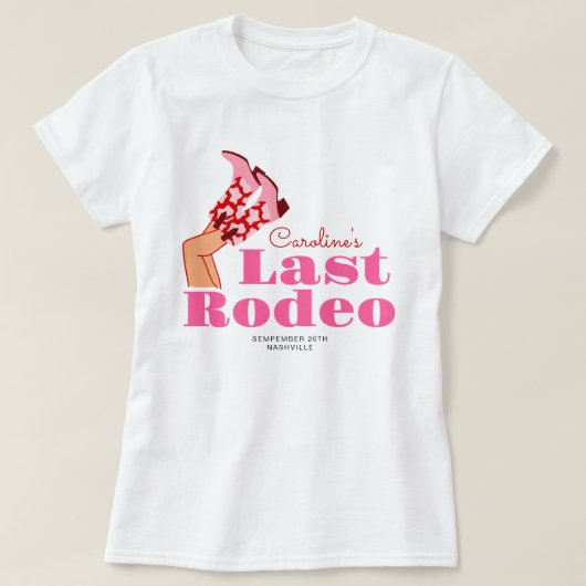 カウガールピンクレッドラストロデオバチェロレッテパーティー Tシャツ (デザイン正面)