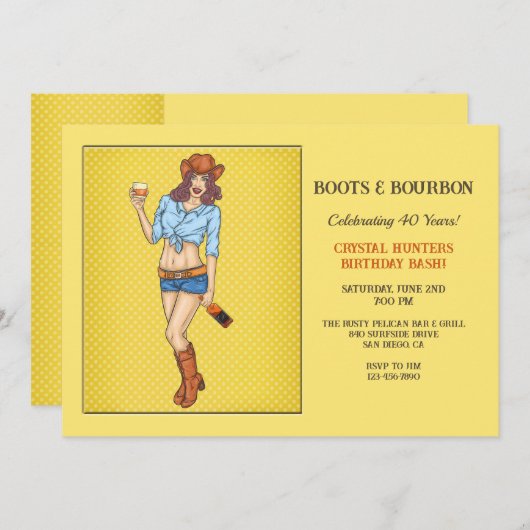 カウガールブーツとバーボンの招待状 招待状 (正面/裏面)