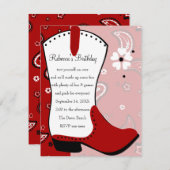 カウガールブーツの誕生日 招待状 (正面/裏面)