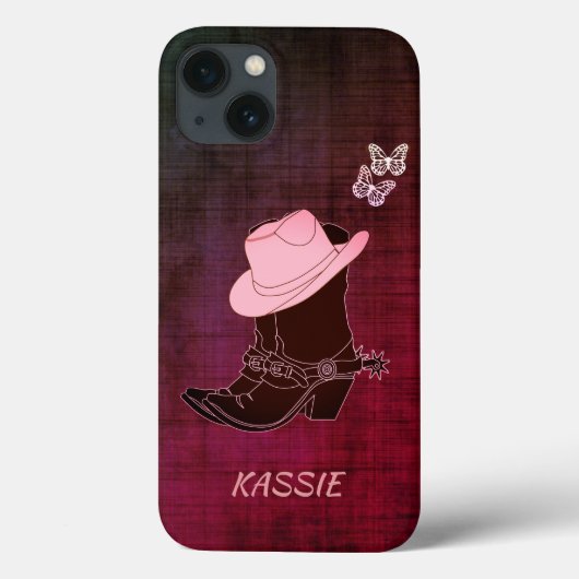 カウガールブーツ帽子蝶バーガンディー オーダーメイド Case-Mate iPhoneケース (裏面)