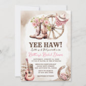カウガールブーツ フラワーのあるウェスタン ブライダルシャワー 招待状 (正面)